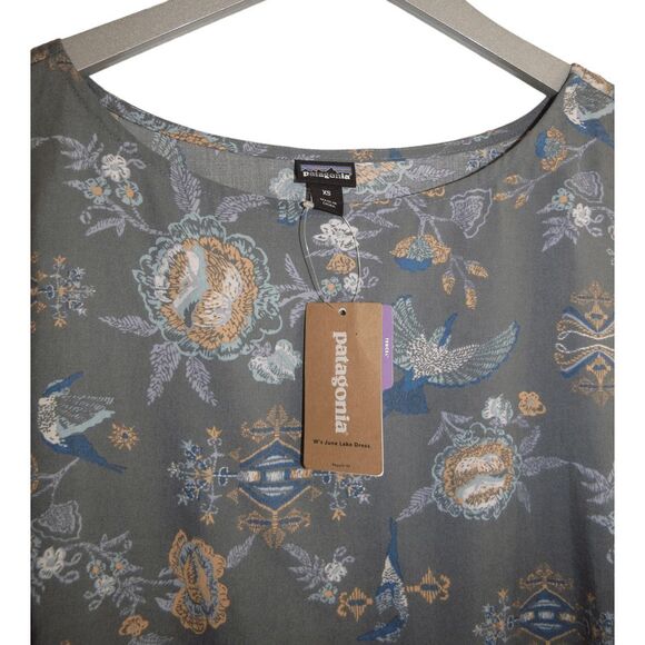 NWT Patagonia Lake Dress Sz XS Village Byrd Hex Grey 100% Tencel - Picture 6 of 9